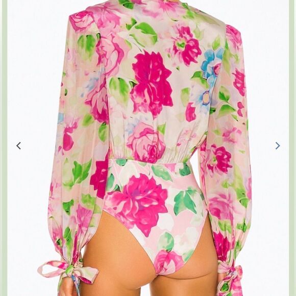 Rococo Sand Alora Floral-Print Stretch-Crepe Bodysuit in Pink - Picture 6 of 13